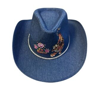 Ed Hardy Denim Hat with Tiger and Floral Design